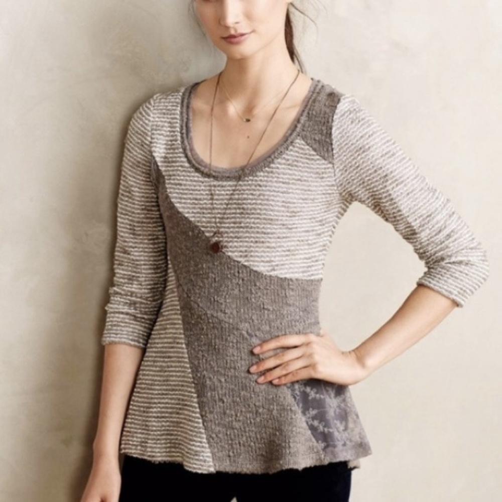 Anthropologie Mixed Boucle Tweed Sweater Top